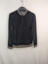 Mens casual velvet full zip jumper long sleeve size Medium black Boohooman