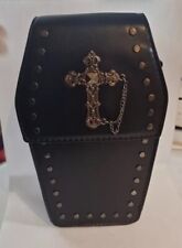 Alternative Gothic Coffin Shape Crossbody Bag, black studded with cross detail