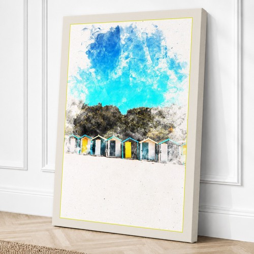Beach huts under blue sky - blue,