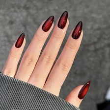 24pcs Wine Red Almond Nails
