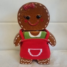 GINGERBREAD MAN LADY CERAMIC COOKIE JAR Red Knitted Apron Biscuit Barrel
