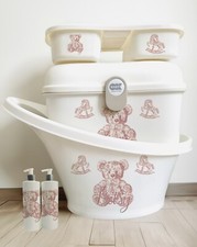 Personalised Shnuggle, ok baby box and tray set Deco Bear Pink