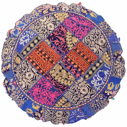 Indian patchwork round pouf - patchwork,