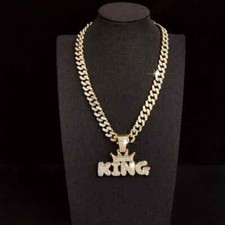 Men's Gold King Cuban Men Hip Hop Rhinestone Pendant Chain Necklace Bling Rapper