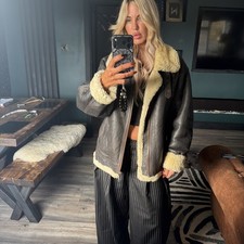 Vintage unisex Stunning brown  Real Leather B3 bomber flying jacket aviator L 