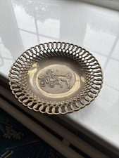 Beautiful Antique Silver Metal Decorative Bowl With Horse Drawn Carriage Design