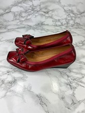 Hispanitas Wedge Heel Shoes Womens UK 6 Red Leather Bow Square Toe Slip On