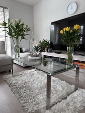 Great Condition- Rectangle Glass Coffee Table With Mirrored Legs.
