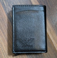 NEW ARMANI Black Leather & Metal pop-up Card Holder Mechanism Mens wallet luxury