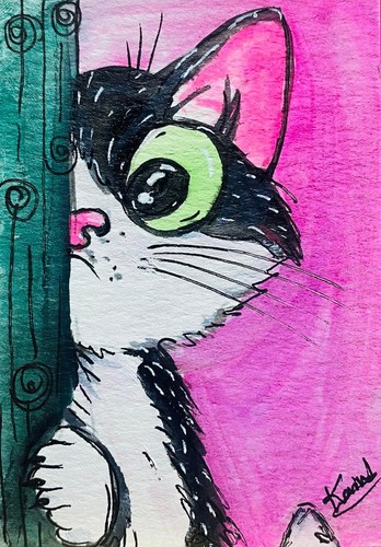 Aceo whimsical funny cat - funny,