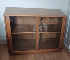 Vintage Ercol Elm 'Windsor' 2 Door Low Media Cabinet Glass doors