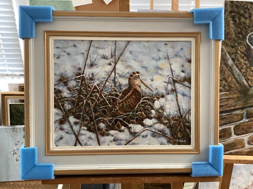 Oil painting woodcock snow - in,