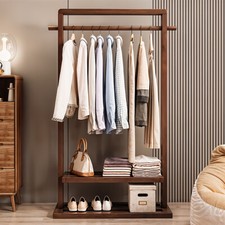Wooden Clothes Rail Hanging Portable Garment Rack Stand Shoe Storage Shelf Tidy
