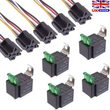 5 x 12V Automotive On/Off Fused Relay 30A 4-Pin with Holder Socket