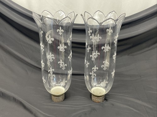 Pair antique vtg etched glass - vtg,
