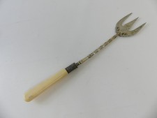 (ref288CN13) Vintage antique silver plated Toasting Fork Bovine Bone