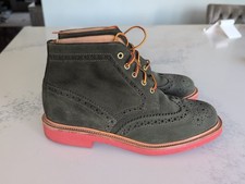 Mark McNairy New Amsterdam Wingtip Brogues Suede Boots Green Size US 10 UK 9