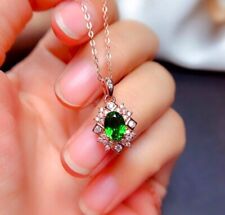 Green Zircon Diamond Pendant 925 Sterling Silver Rose Gold Chain Women Jewellery