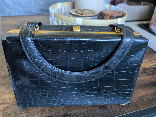 Vintage black faux croc - croc, box