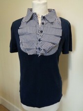 LEO GUY BLUE SHORT SLEEVE JUMPER WITH BLUE AND WHITE STRIPED BLOUSE EFFECT - 14