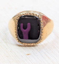 Men's 9ct Yellow Gold Ring Signet Black Onyx Stone UK Hallmarked Ring Size P 1/2