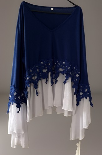 Blue white neck boho - v,