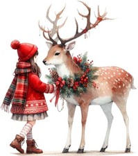 Christmas Stag Deer Girl Wall