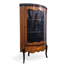 Antique style inlaid kingwood bow front corner display cabinet - cupboard