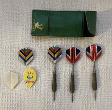 Vintage Elkadart Darts Set w/ Green Leather Case + Union Jack Flights BDO Spare