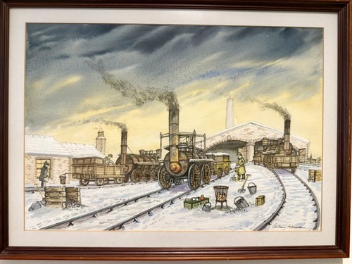 Stockton railway watercolour - railway,