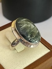 Sterling Silver Large Seraphinite Cabochon Statement Ring Size N