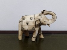 Handmade Bone Veneer Elephant Figure with Steel Jewellery