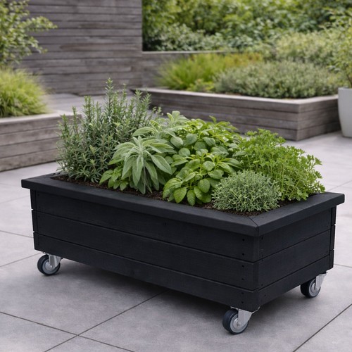 Black wooden planter - planter, on