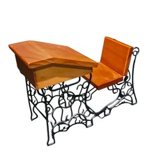 Vintage Miniature School Desk & Chair Wood & Metal Doll Furniture Teacher Gift