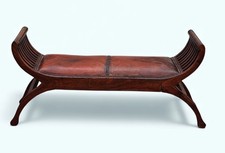 Large Brown Leather Window Bench