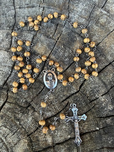 Vintage wood metal rosary - vintage,