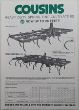 Original Cousins Heavy Duty Spring Tine Cultivators 1 Sheet Brochure, c 1970's
