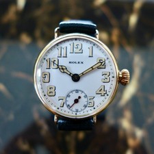 A GENTS ANTIQUE WW1 1918 BRITISH MILITARY ROLEX TRENCH WATCH IN 18k ROSE GOLD