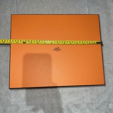 Authentic empty orange Hermes gift box with ribbon, measuring 36x29x12 cm.