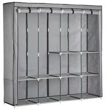 Triple Modular Fabric Wardrobe 169cm Metal Frame Grey & Black For Home Organizer