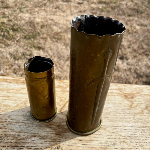 Wwi trench art pair - trench, brass