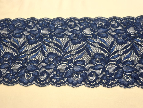 Navy blue stretch lace trim - blue,
