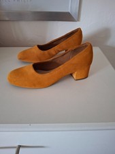 M&S  Ladies suede block heel mustard shoes new  insolia comfort size 7.5 