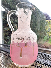 Lovely big antique hand blown glass jug with acid etched design.