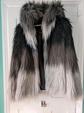Shaggy Faux Fur Hooded Coat Grey & Black Ombre Stripes Little Mistress Size 8, S