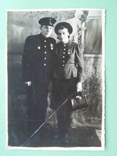 USSR 1947 Railway worker in uniform with woman, medals, badges. Real photo