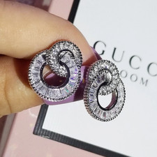 925 Sterling Silver Filled Crystal Sparkling Round Circle Hoop Ear Stud Earrings