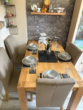  Solid Oak Dining Table  with 4 oak framed upholstered chairs