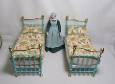 Dolls house Miniature  PAIR TWIN SINGLE BEDS - PAINTED BRASS