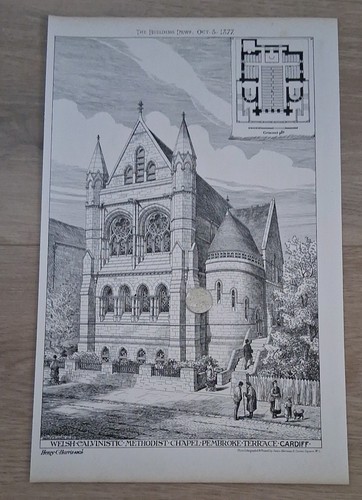 1877 antique print cardiff - 1877,